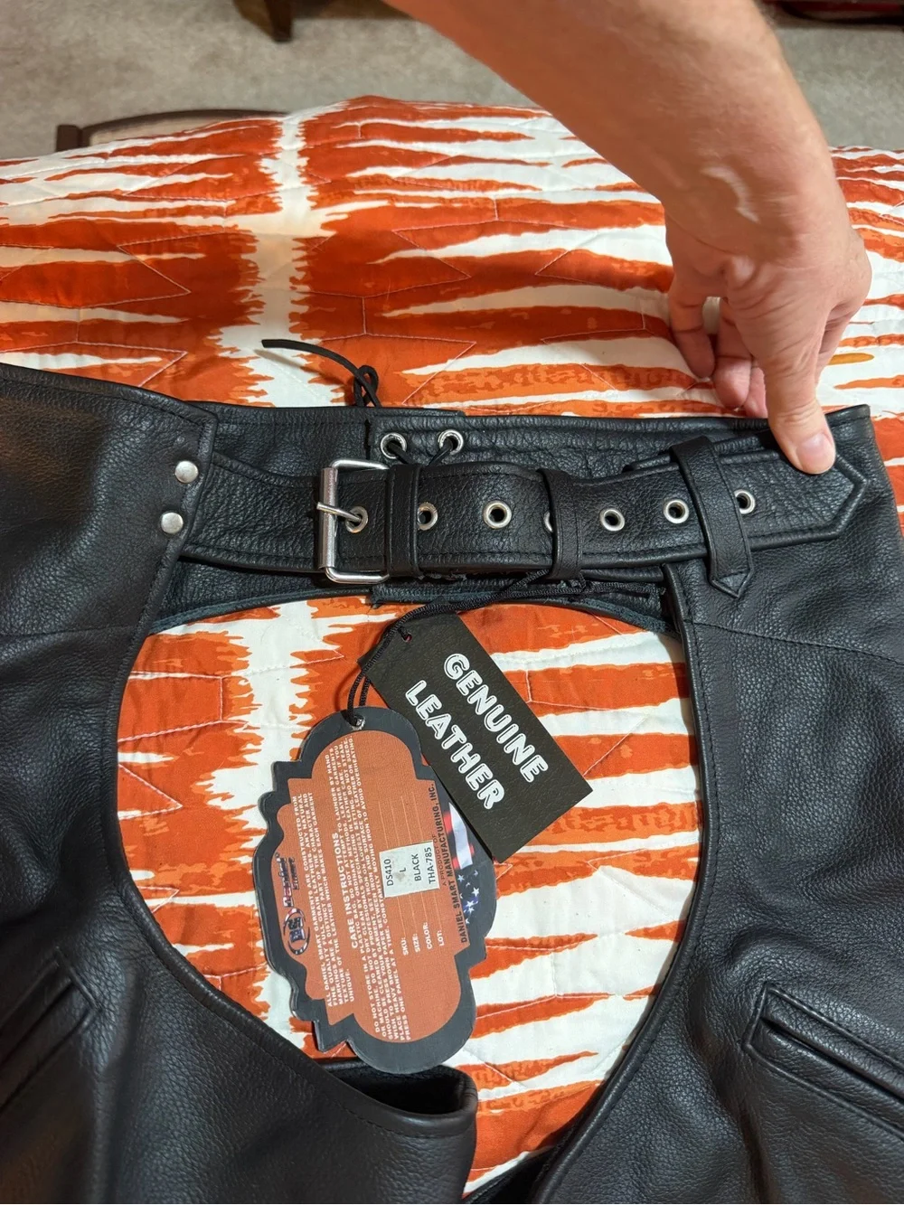 Men's Black Genuine Leather Bootcut Jeans Chaps